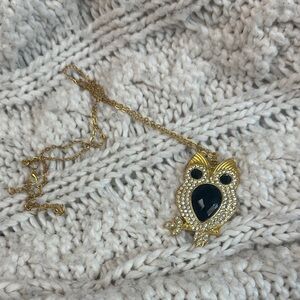 Gold and Black Owl Pendant Necklace